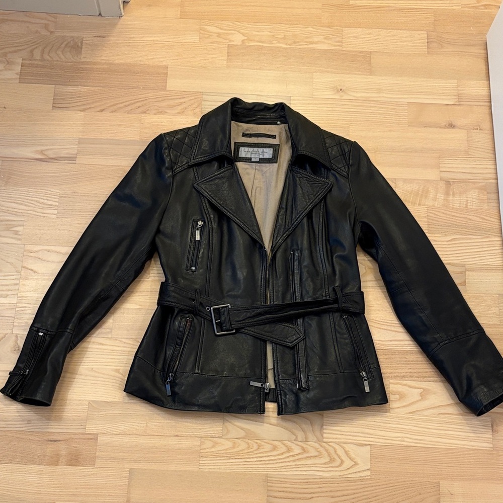 Marc New York Black Leather Belted Jacket